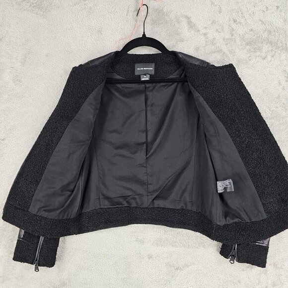 Club Monaco Motorcycle Jacket Womens 00 Black Wool Boucle Lambskin Leather Trim - Picture 8 of 8